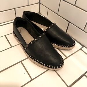 A New Day Classie Black Flats / Loafers Jute Along Bottom Metal Gromets
